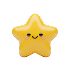 Cartoon star with happy face in bright yellow with soft lighting on white background for childrens design
