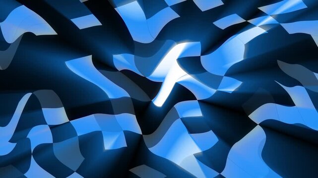 Abstract animation background with swirling white, blue and black rectangular shapes