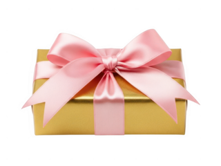 Elegant gift box with pink bow isolated on white background