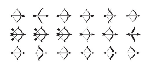 Archery Equipment Bow and Arrow Line Icons Set. Vector illustration eps 10
