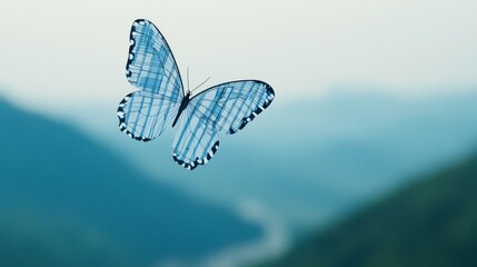 Blue Butterfly Abstract Over Mountain Landscape, nature ,art
