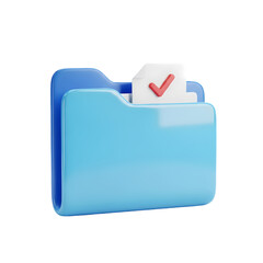 Folder icon with checkmark in clean blue and white with 3D render for document management