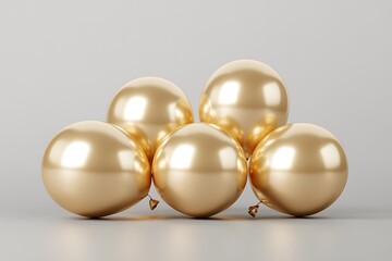 Cluster of shiny gold balloons lying softly on the ground