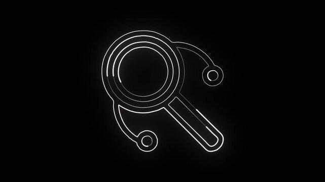 Glowing neon line drum animated icon. Musical instrument animation HD video isolated on black background.