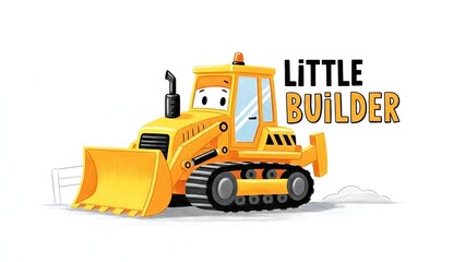 Fototapeta premium Little Builder Cartoon Tractor Machine.