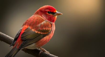 red bird sitting on a tree branch in the sunlight