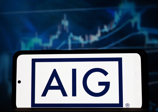 In this photo illustration,  American International Group, Inc. (AIG) logo seen displayed on a smartphone.