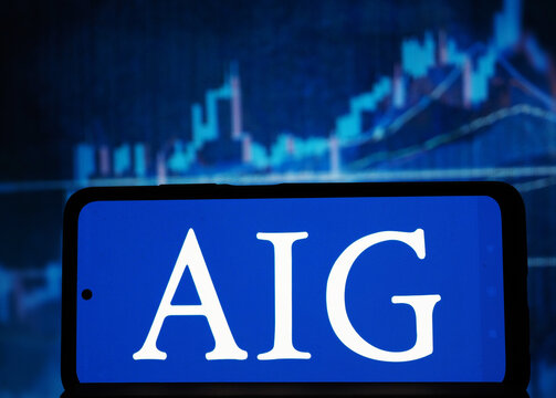 In this photo illustration,  American International Group, Inc. (AIG) logo seen displayed on a smartphone.