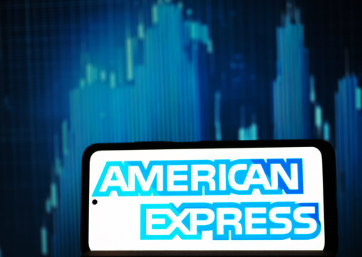 In this photo illustration,  American Express Company logo seen displayed on a smartphone.