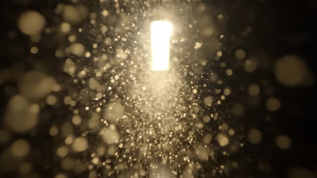 Golden powder particles explode around a bright vertical light in a high-contrast abstract shot, symbolizing the vibrant holi festival celebration.