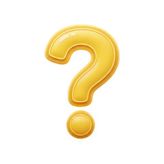 Question mark symbol in 3D rendering with glossy yellow texture and soft studio lighting for inquiry or confusion.