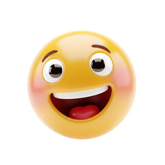 Smiling emoji with blush in bright lighting on white background for social media.