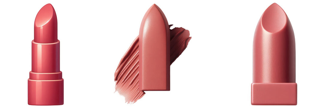 Three lipstick tubes and a smear of lipstick on a black background studio shot