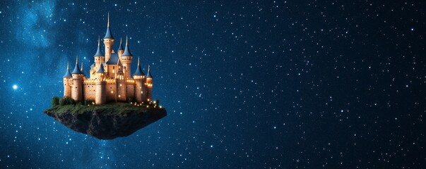 Floating Castle, Night Sky, Fantasy, Starry Background, Castle ,Dreamscape