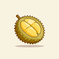 Cartoon Illustration of an Opened Durian Fruit