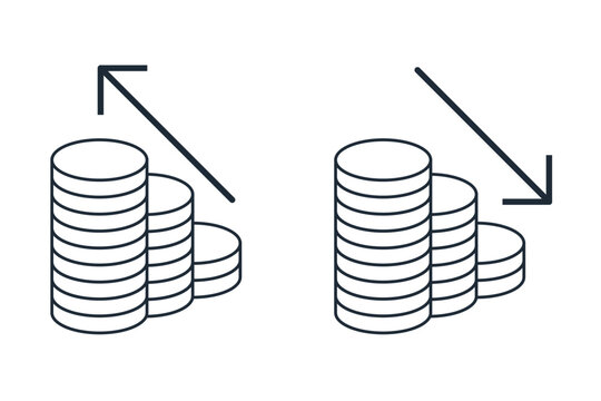Income up, down. Vector linear icon illustration isolated on white background.