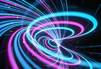 Vibrant neon light trails swirling in dynamic motion