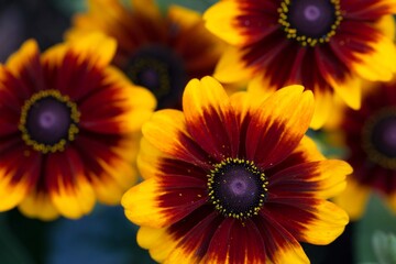 Bright flowers of rudbeckia in the garden. Gardening, landscape design.
