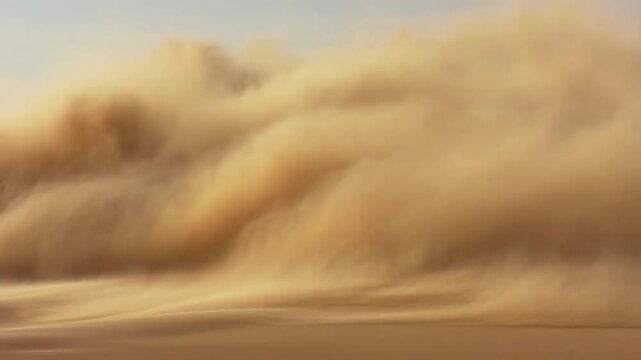 Dramatic desert sandstorm moves across the arid landscape with intensity and speed