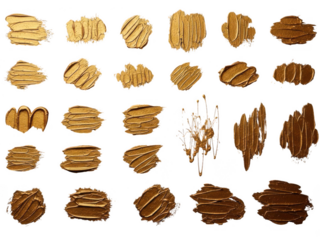 Collection of brown and gold paint swatches on white background