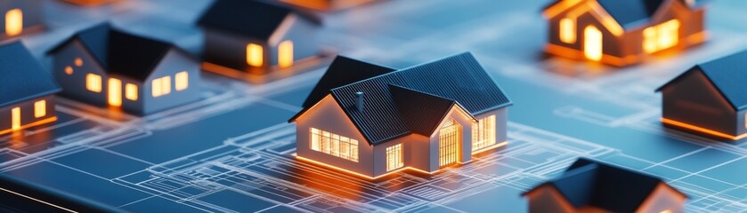 Model Houses on Blueprint Architectural Design, Construction ,Planning