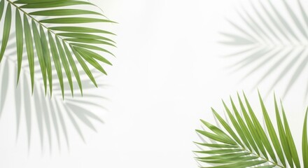 Fototapeta premium Tropical palm leaves casting delicate shadows on a clean white background isolated on white background
