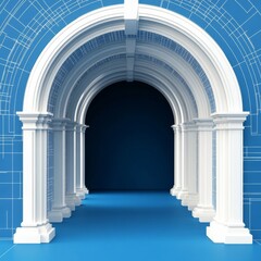 White Arches and Columns Blueprint, Architecture , Design