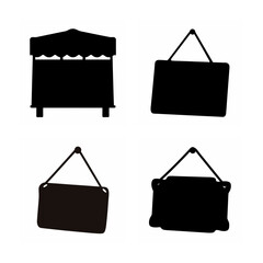 Versatile collection of black silhouettes featuring a market stall and various hanging signs