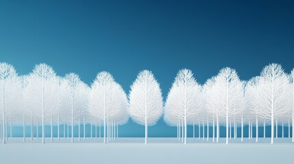 White Forest, Minimal Tree Line Against Blue Sky, Winter, Landscape