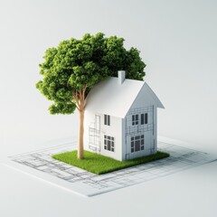 White House Blueprint with Tree, Architecture , Design