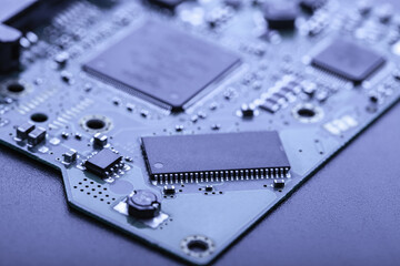 modern printed circuit board with different chips