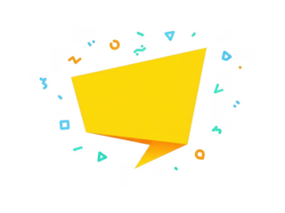 Vibrant yellow speech bubble with colorful icons
