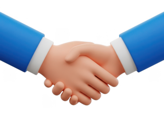 Business people shaking hands in blue suits - partnership concept