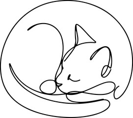 Fototapeta premium Continuous Line Illustration of a Cat Curled Into a Sleeping Pose – Minimal One Line Cozy Feline Wall Art, Calm Modern Design