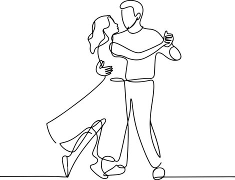 Continuous Line Illustration of a Couple Dancing Slowly &ndash; Minimal One Line Romantic Movement Art, Elegant Modern Design