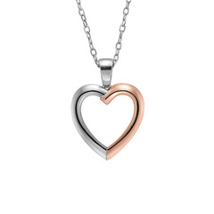 Elegant Silver and Rose Gold Heart Shape Pendant Necklace with Transparent PNG Cutout Background