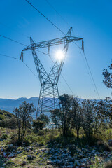 High-voltage tower in the mountains 
