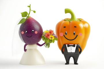 Cartoon bell pepper shaped like a groom participating in a wedding