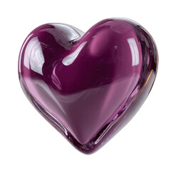 Purple glass heart sculpture isolated on transparent background