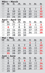 Kalender 2026 Four month per page