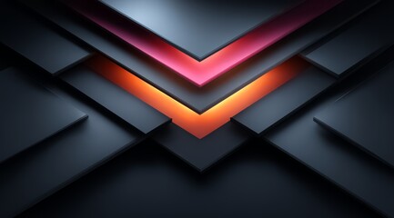 Black and orange design with a red triangle in the middle. The design is made up of squares and triangles