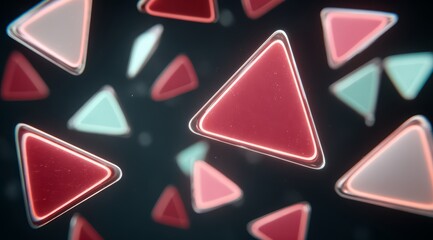Bunch of red triangles are flying around in the air. The triangles are all different sizes. The image has a chaotic