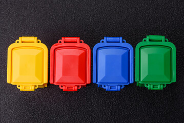 Bins for trash or garbage, selective and recycling waste disposal. Bins for trash or waste