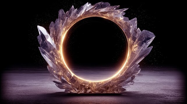 Large, glowing, crystal-like structure with a hole in the middle. The structure is surrounded by a dark background