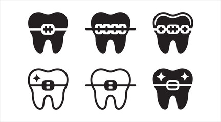 Dental care and orthodontic tooth silhouettes for medical and healthcare concepts