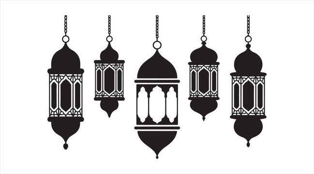 Arabic fanous lantern black silhouettes set for Ramadan, Eid and Muslim festival designs