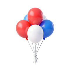 3D Render Red White and Blue Balloons Bunch, Patriotic Celebration & Party Decoration Icon