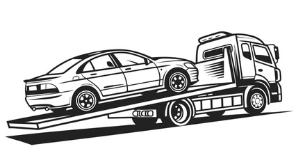 A detailed illustration of a car being transported on a tow truck showcasing a striking silhouette