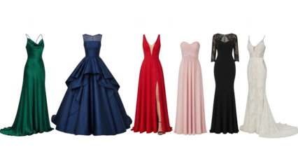 Elegant evening gowns collection isolated on transparent background