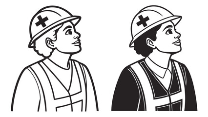 Obraz premium Two vintage style depictions of female construction workers wearing hard hats and vests a striking silhouette
